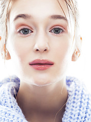 Image showing beauty young blond woman in scarf with weathered lips close up i