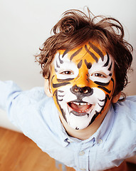 Image showing little cute boy with faceart on birthday party close up, little 