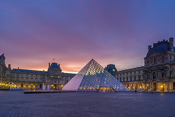 Image showing View of famous Louvre Museum with Louvre Pyramid