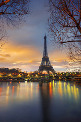 Image showing The Eiffel tower at sunrise in Paris 