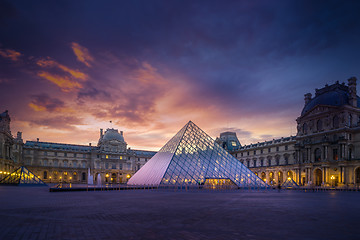 Image showing View of famous Louvre Museum with Louvre Pyramid