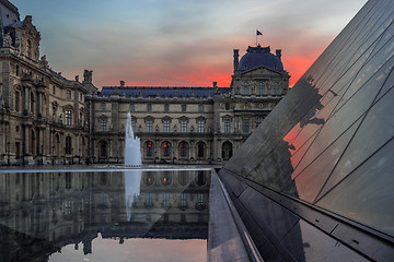 Image showing  View of famous Louvre Museum with Louvre Pyramid