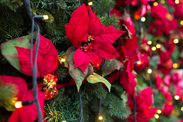 Image showing close up of christmas tree with floral decorations