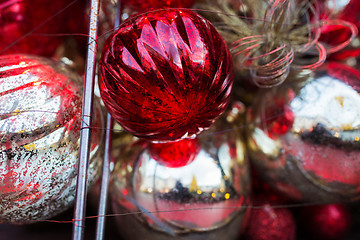 Image showing close up of christmas tree toys and balls 