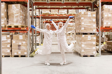 Image showing women technologists at ice cream factory warehouse