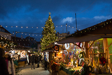 Image showing christmas market at tallinn old town hall square