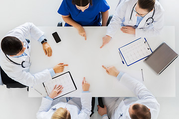 Image showing group of doctors with cardiograms working at table