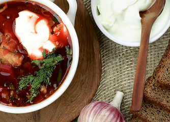 Image showing Ukrainian National Traditional Beet Soup Borscht