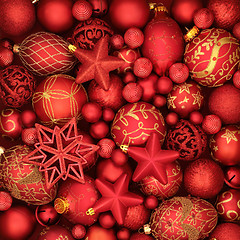 Image showing Christmas Red and Gold Bauble Background
