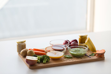 Image showing vegetable puree or baby food in glass bowls