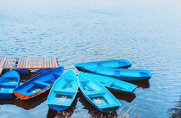 Image showing Colorful Recreation Boats On The Lake