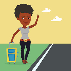 Image showing Young woman hitchhiking vector illustration.