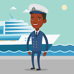 Image showing African ship captain in uniform at the port.