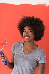 Image showing black woman painting wall