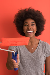 Image showing black woman painting wall