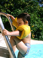 Image showing geting out of the pool