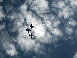 Image showing War aircrafts in the blue sky