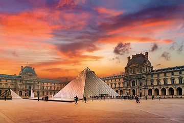 Image showing View of famous Louvre Museum with Louvre Pyramid