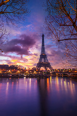 Image showing The Eiffel tower at sunrise in Paris 