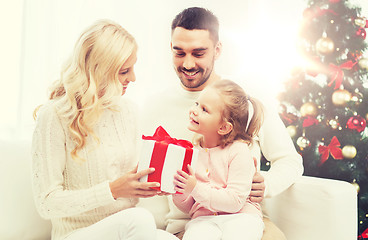 Image showing happy family at home with christmas tree