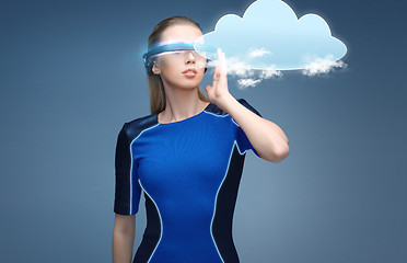 Image showing woman in virtual reality 3d glasses with cloud