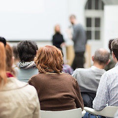 Image showing Woman giving presentation on business conference.