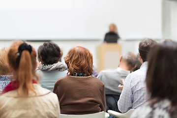 Image showing Woman giving presentation on business conference.