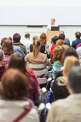 Image showing Woman giving presentation on business conference.