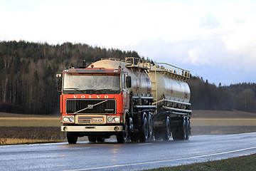 Image showing Volvo F12 Tank Truck on Autumn Highway