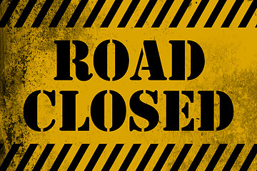 Image showing Road closed  sign yellow with stripes