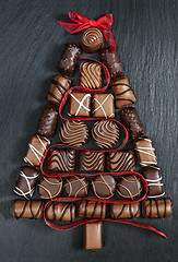 Image showing Chocolate Christmas tree on stone table