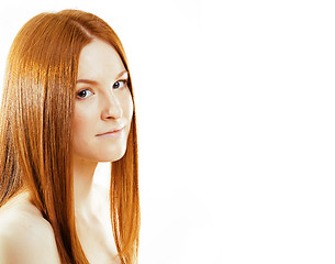 Image showing beauty young redhead woman with red flying hair, funny ginger fr