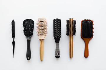 Image showing different hair brushes or combs from top