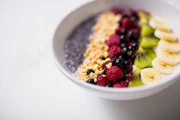 Image showing bowl of yogurt with fruits and seeds