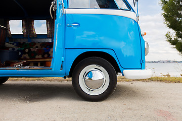 Image showing close up of hippie minivan car at seaside