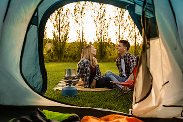 Image showing Young couple camping