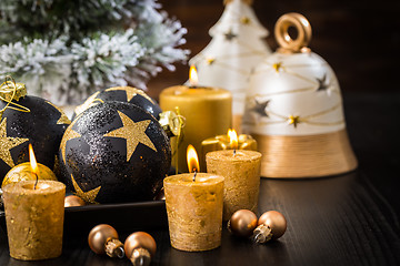 Image showing Christmas balls with candles 