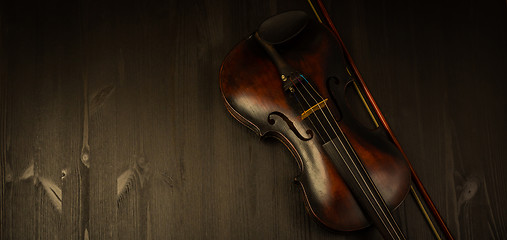 Image showing Violin in vintage style on wood background