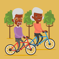 Image showing Senior couple riding on bicycles in the park