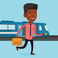 Image showing Business man at train station vector illustration