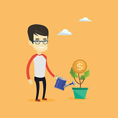 Image showing Business man watering money flower.