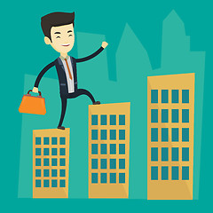 Image showing Business man walking on the roofs of buildings.