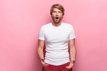 Image showing Portrait of young man with shocked facial expression