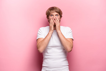 Image showing Portrait of young man with shocked facial expression