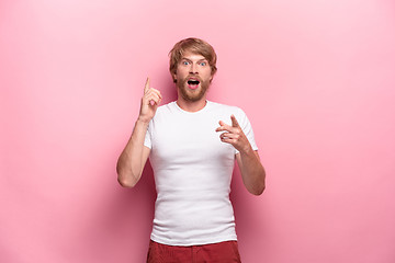 Image showing Portrait of young man with shocked facial expression