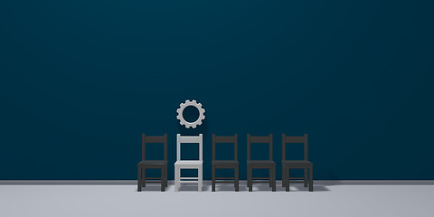 Image showing row of chairs and gear wheel - 3d rendering