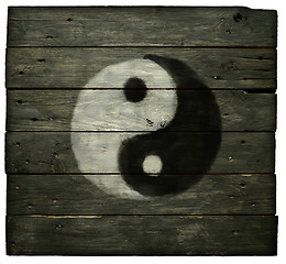 Image showing yin yang symbol on old wooden planks