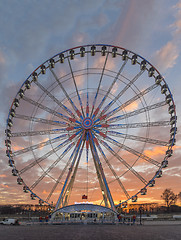 Image showing Place de la Concorde at sunset. Ferris wheel and Egyptian obelis