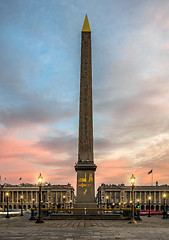 Image showing Obelisk Monument at sunrise at Place de la concorde Paris