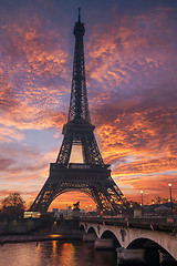 Image showing The Eiffel tower at sunrise in Paris 